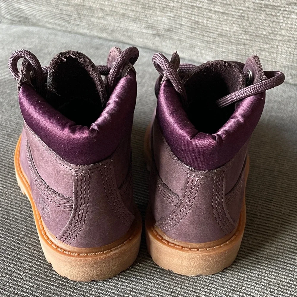 Timberland Kids Plum Nubuck Leather Lace-Up Waterproof Boots 6 Suede Hiking